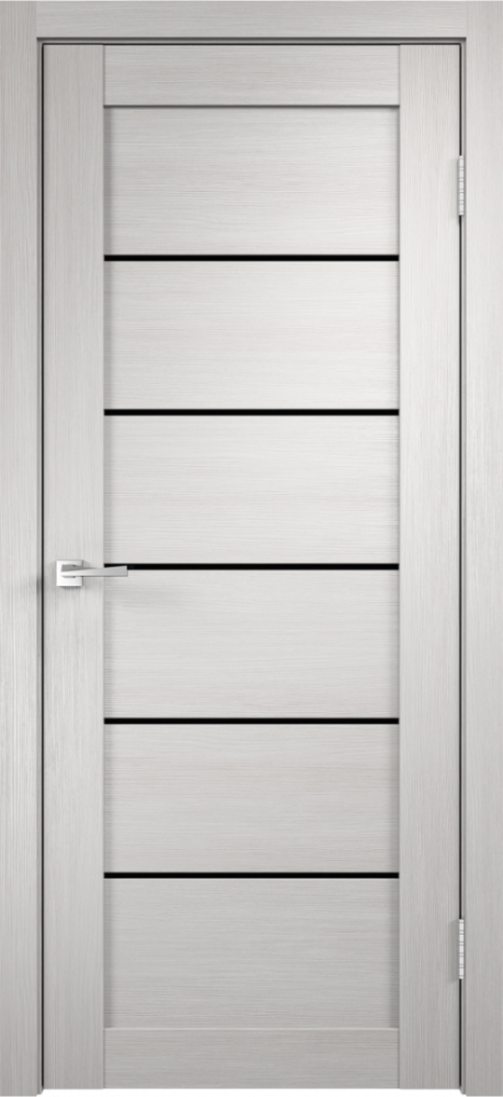 Дверное полотно Экошпон LINEA 1 цвет Дуб белый стекло Лакобель черное