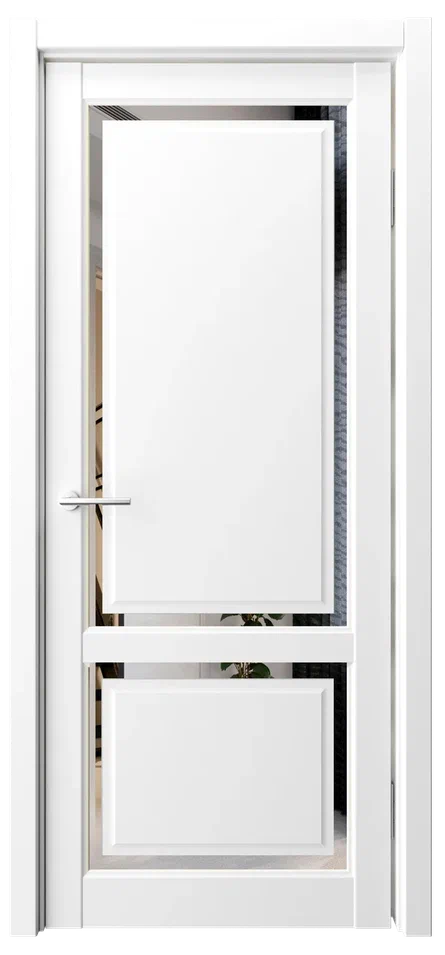 Дверь эмалит Афина-2 винил белый зеркало грей