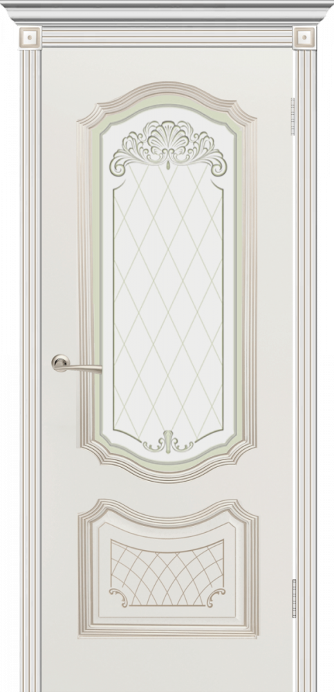 Дверь со стеклом Гранада ПО белая эмаль + патина