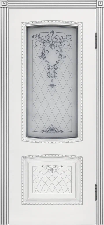 Дверь со стеклом Виченца В3 ПО белая эмаль с патиной серебро