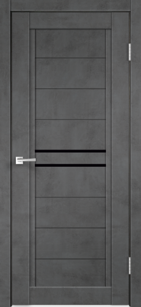 Дверное полотно Экошпон NEXT 2 цвет Муар темно-серый стекло Лакобель черное