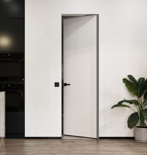 Дверь скрытая M2 Invisible от себя алюминиевая кромка правая