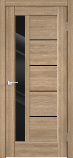 Дверное полотно Экошпон PREMIER 3 цвет Дуб Европейский стекло Лакобель черное