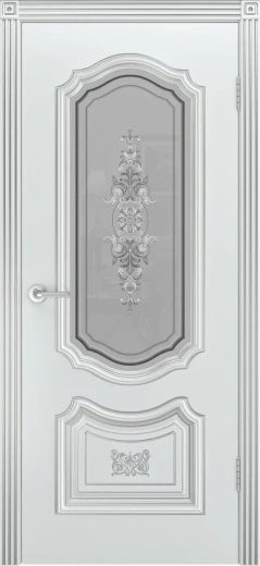 Дверь со стеклом Катания В3 ПО белая эмаль с патиной серебро