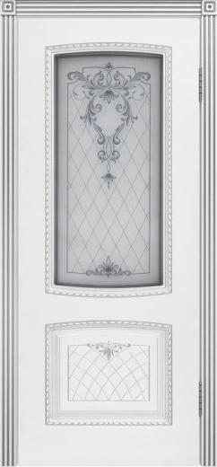 Дверь со стеклом Виченца В3 ПО белая эмаль с патиной серебро