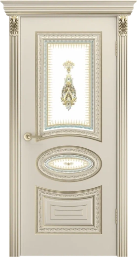 Дверь со стеклом Андрия В2 ПО шампань с патиной белое золото