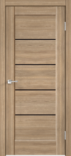 Дверное полотно Экошпон PREMIER 1 цвет Дуб Европейский стекло Лакобель черное